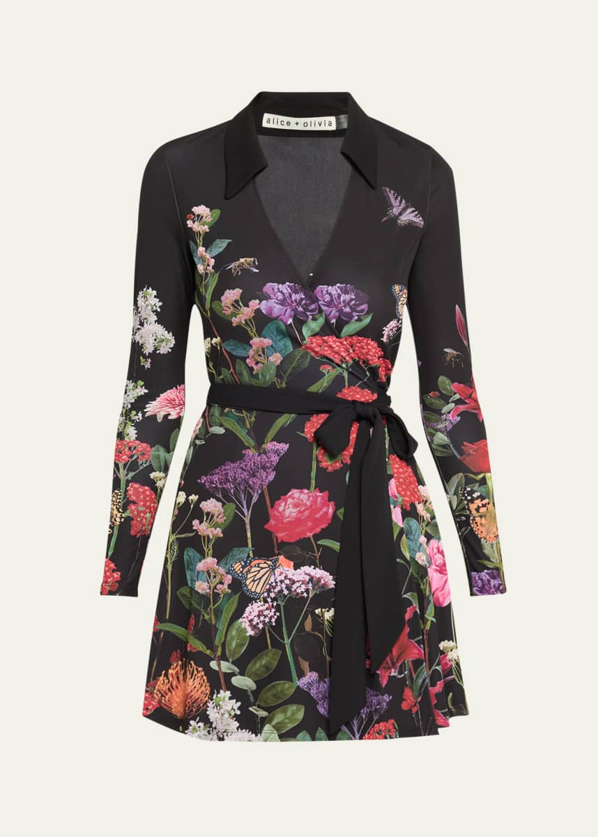 Alice + Olivia Millicent Long-Sleeve Flare Mini Dress