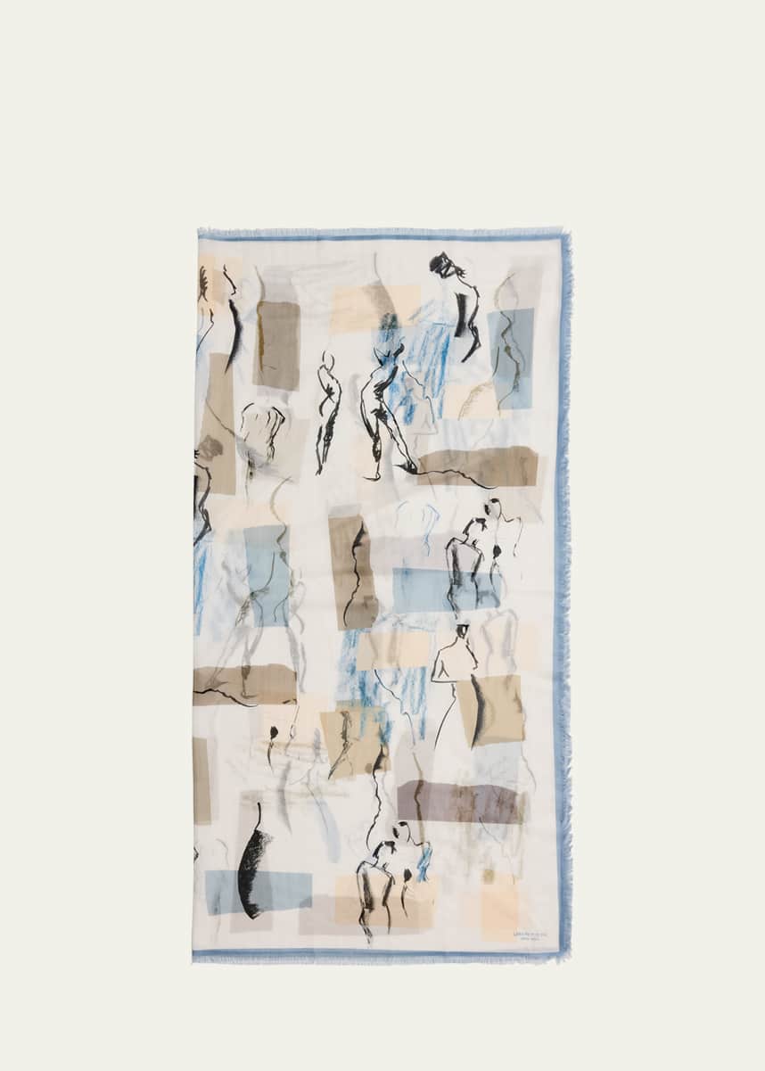 Lafayette 148 New York Fringed Sketchbook-Print Square Scarf