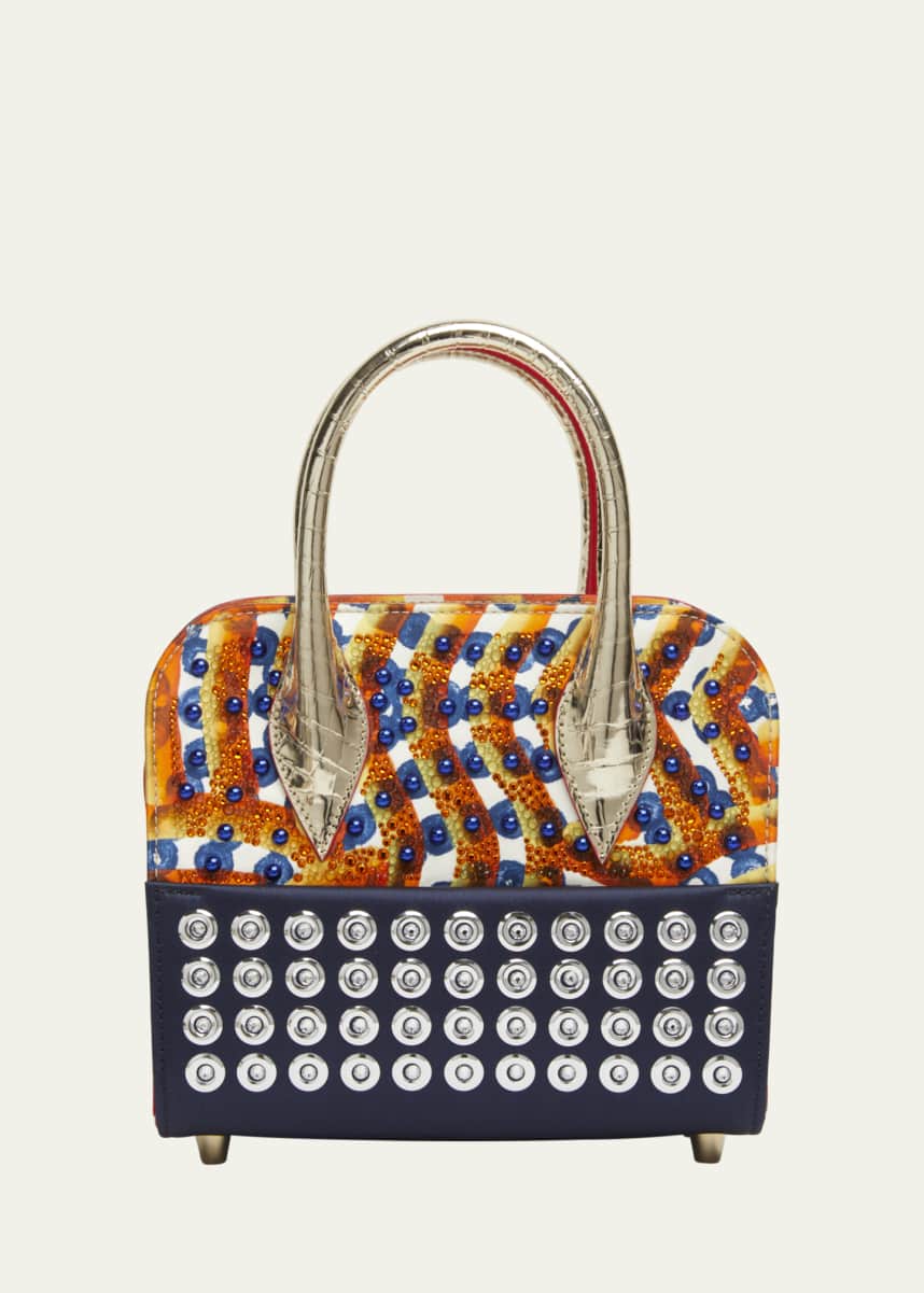 Christian Louboutin Eloise Mini Top-Handle Bag in Gaagal Embellished Satin and Leather