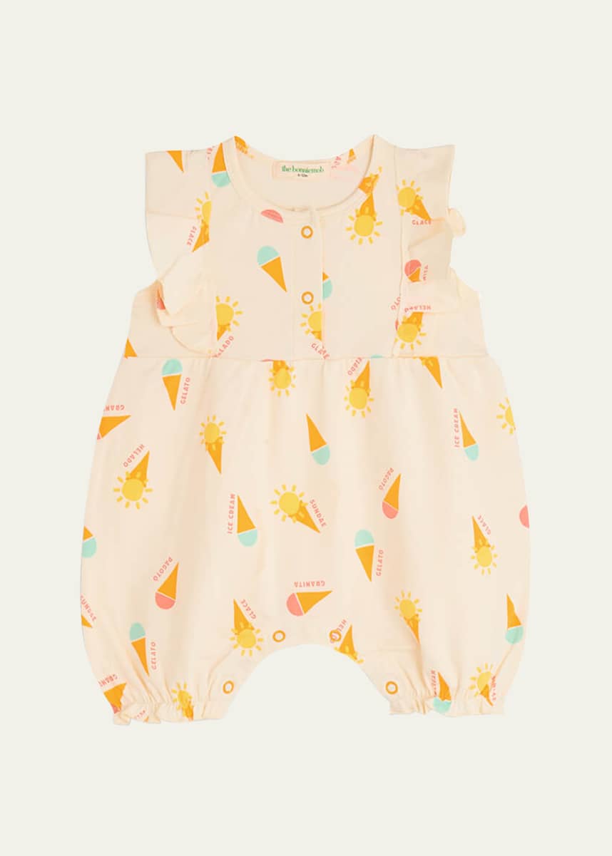 bonniemob Girl's Ice Cream-Print Bubble Romper, Size Newborn-24M