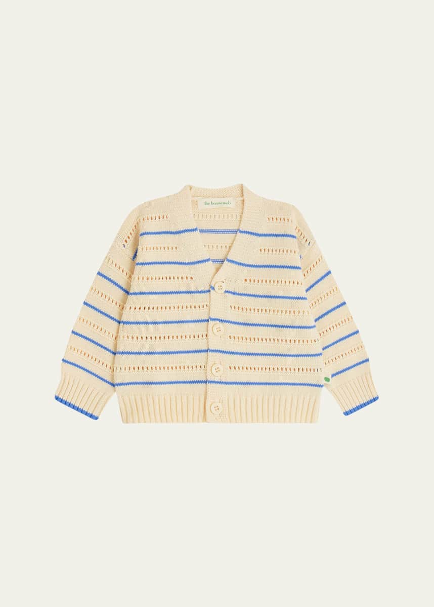 bonniemob Kid's Pointelle Striped Cardigan, Size Newborn-24M