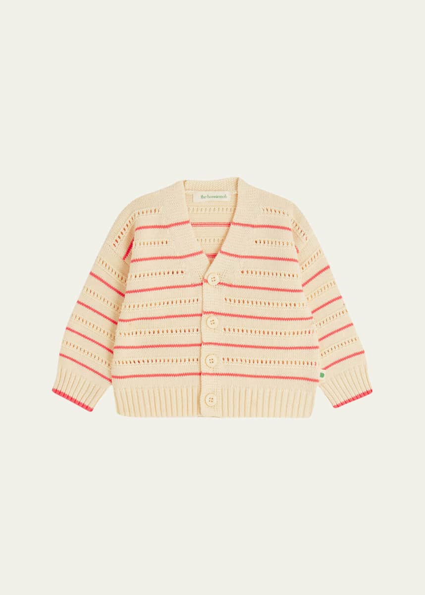 bonniemob Kid's Pointelle Striped Cardigan, Size Newborn-24M