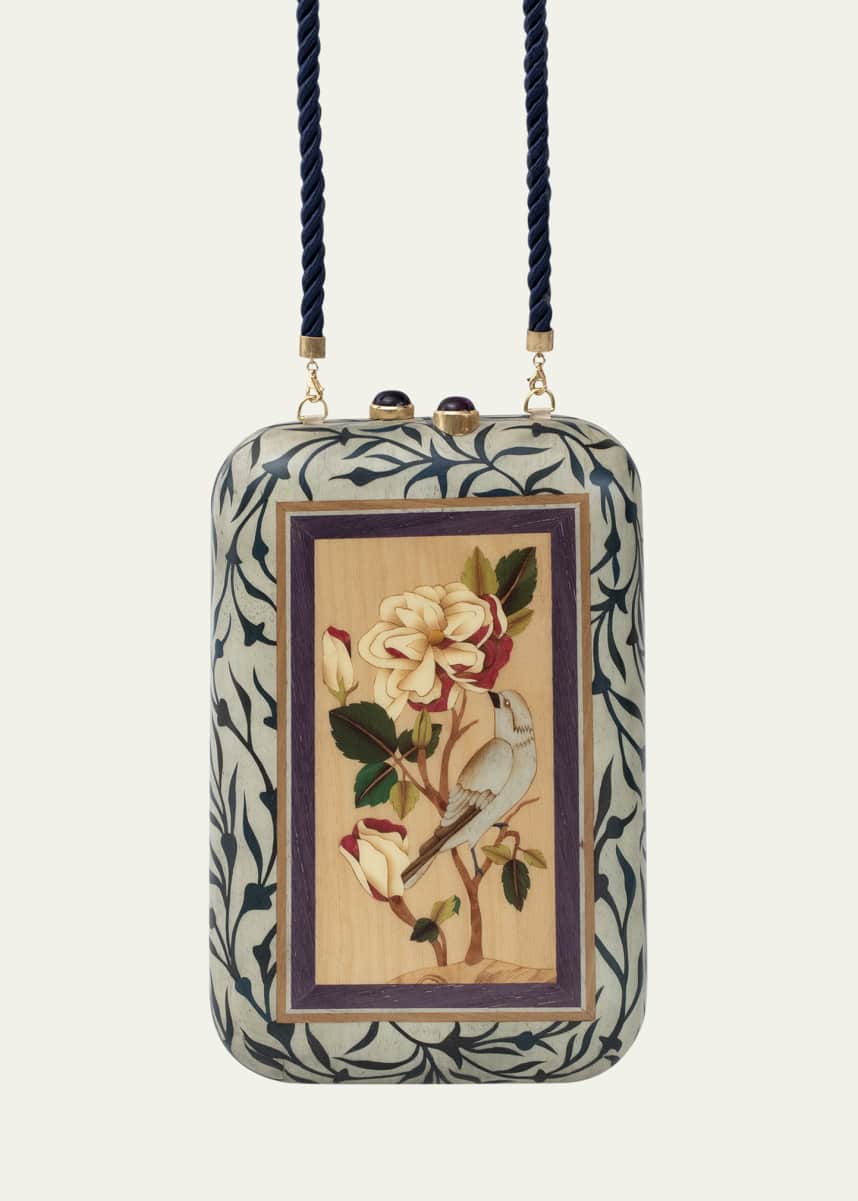 Silvia Furmanovich Marquetry Tibetan Forest Print Rectangle Clutch with 18K Yellow Gold