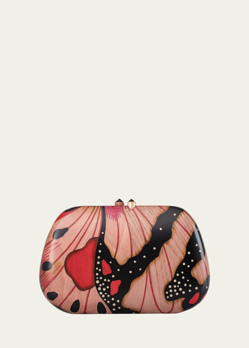 Silvia Furmanovich 18K Yellow Gold Marquetry Clutch with Butterfly Wing Print and Garnet