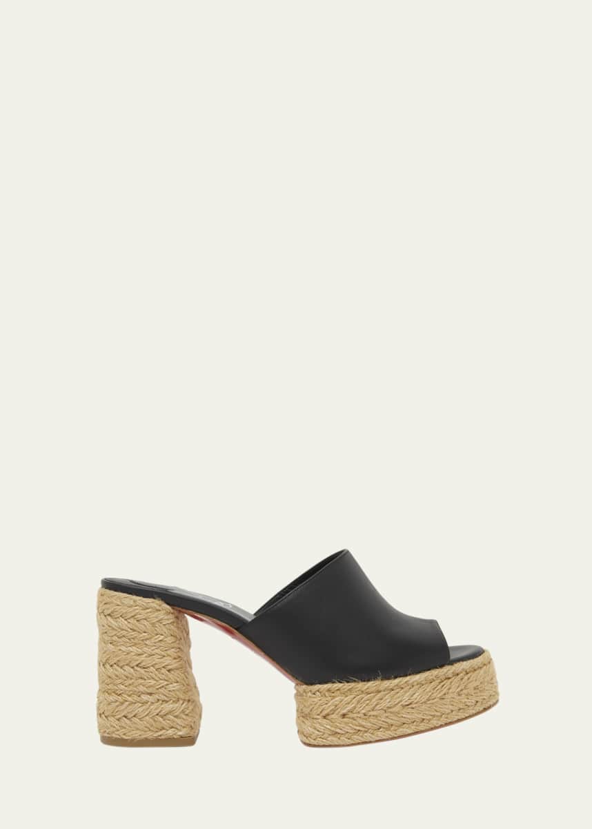Christian Louboutin Calakala Leather Red Sole Espadrille Mules