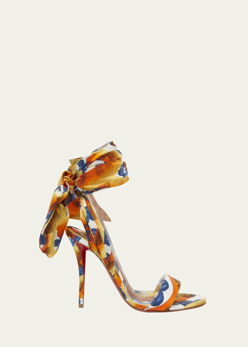 Christian Louboutin Miss Z Multi Silk Ankle-Wrap Red Sole Sandals
