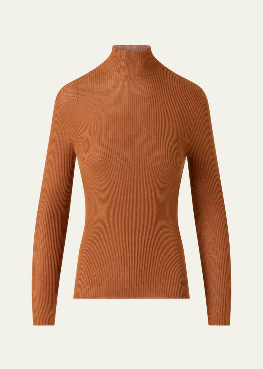 Akris Mock-Neck Cashmere-Silk Fine Rib Sweater