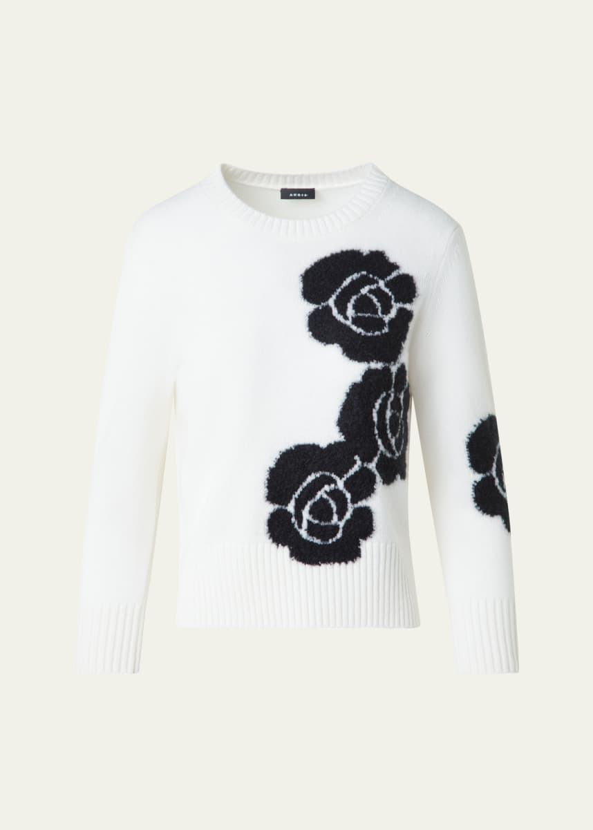 Akris 3D Anemone Cashmere-Silk Crewneck Sweater