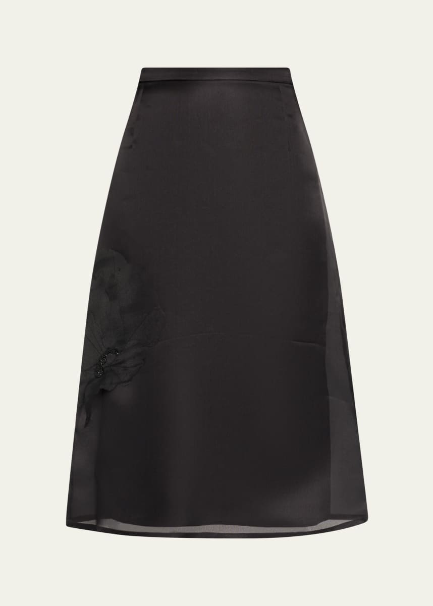 Akris Anemone Corsage Organza Midi Skirt