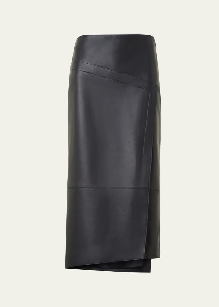 Akris Asymmetric Trapezoid Nappa Leather Midi Skirt