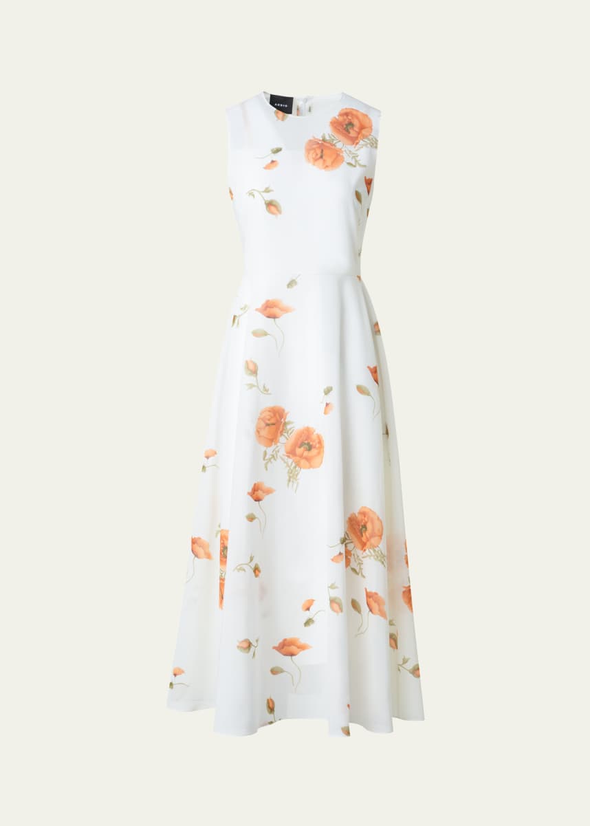 Akris Anemone Print Belted Fit-and-Flare Voile Dress