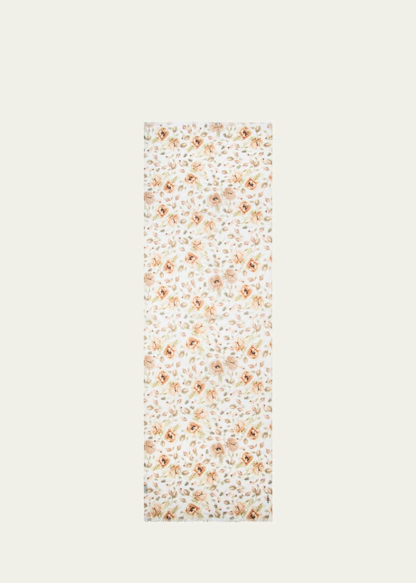 Akris Anemone Print Fringe Cashmere Scarf