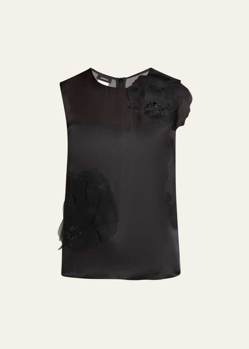 Akris Embellished 3D Anemone Silk Organza Blouse