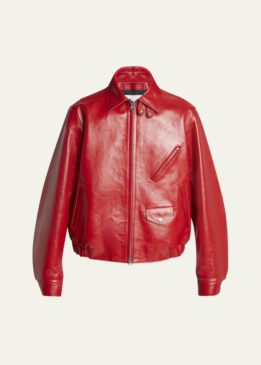 SACAI Men's Shiny Leather Moto Jacket