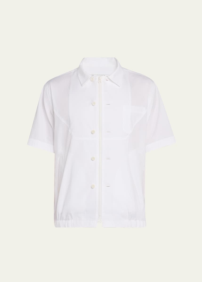 SACAI Men's Poplin Elastic-Waist Zip Shirt