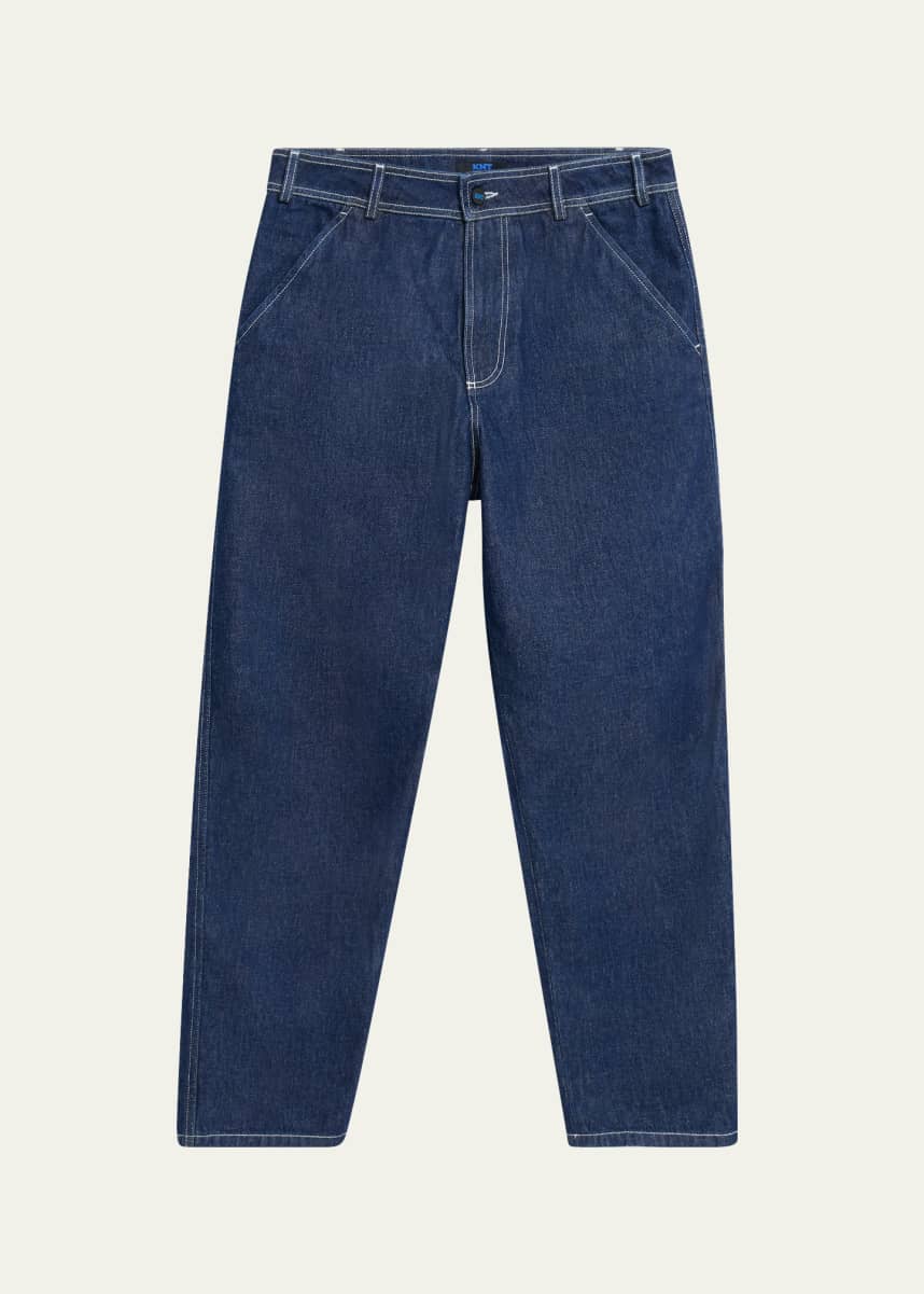 KNT Men's Contrast-Stitch Raw Denim Jeans