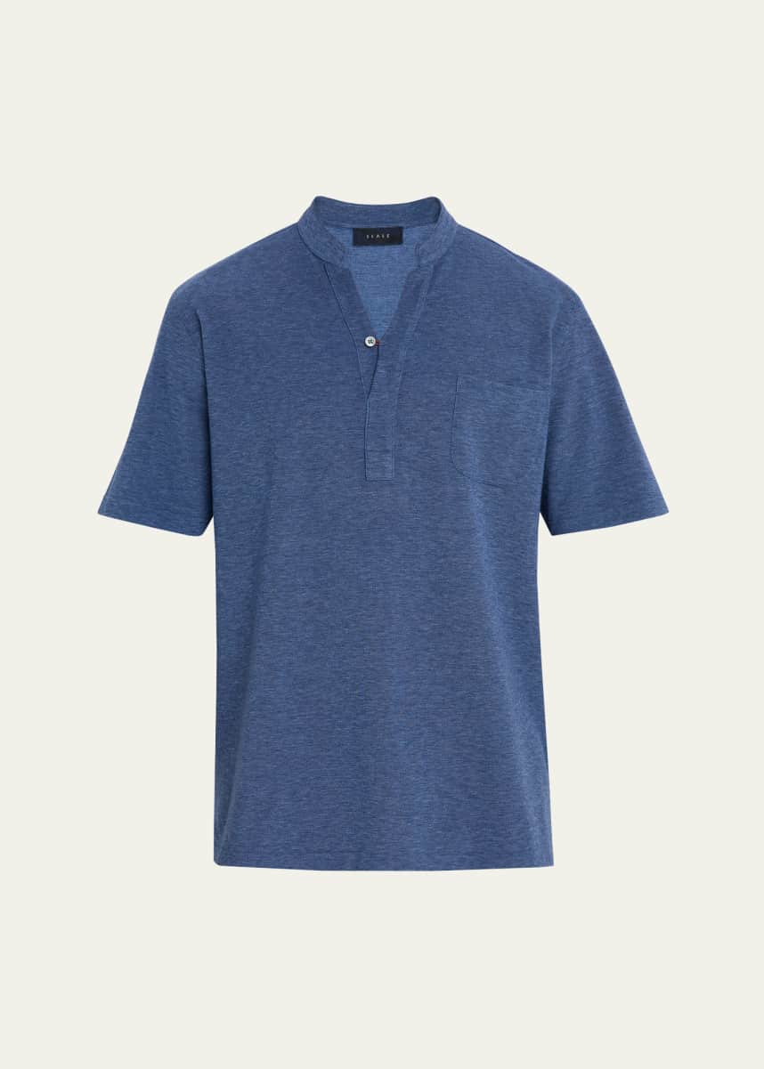 Sease Men's Fish Tail V-Neck Pocket Polo Shirt