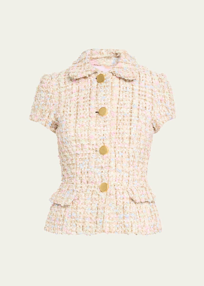 Sergio Hudson Short-Sleeve Tweed Metallic Jacket