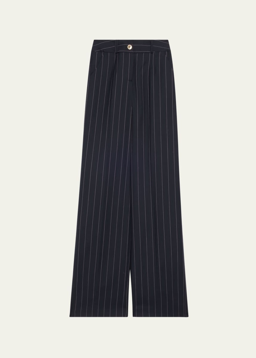 Sergio Hudson Pinstripe Wide Leg Wool Pants