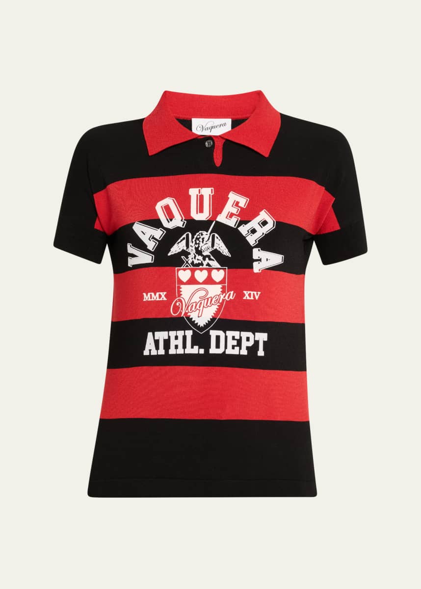 VAQUERA Printed Stripe Polo Knit Cropped Shirt