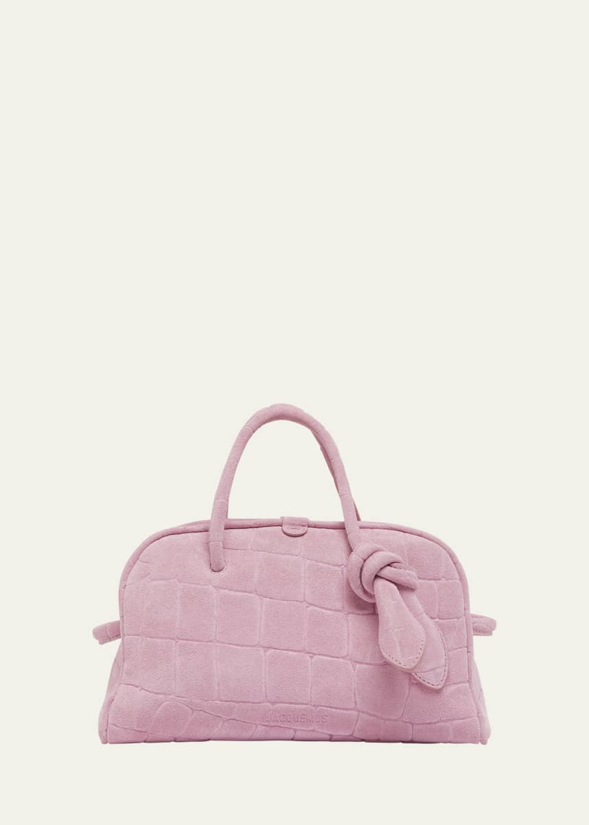 Jacquemus Le Petit Turismo Croc-Embossed Suede Bowling Bag