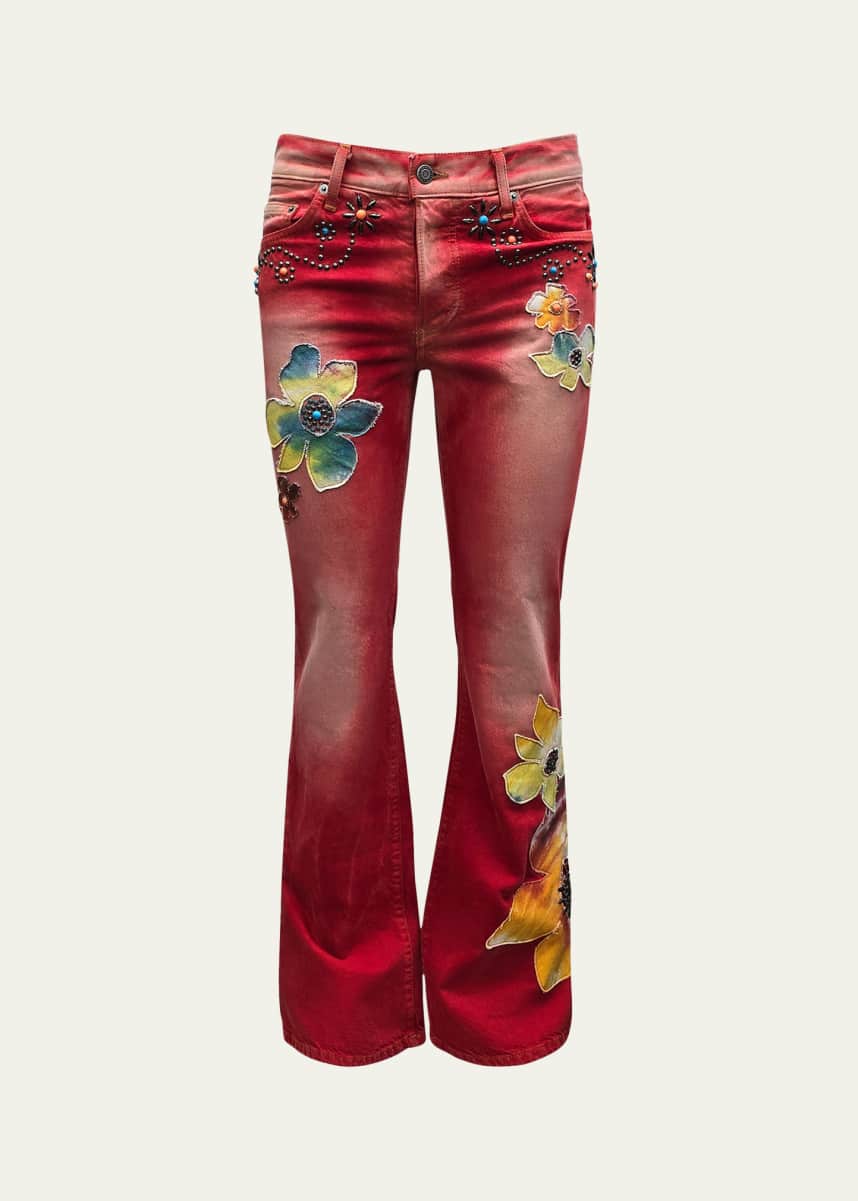 Cout De La Liberte Men's Tie-Dye Flower Flare Jeans