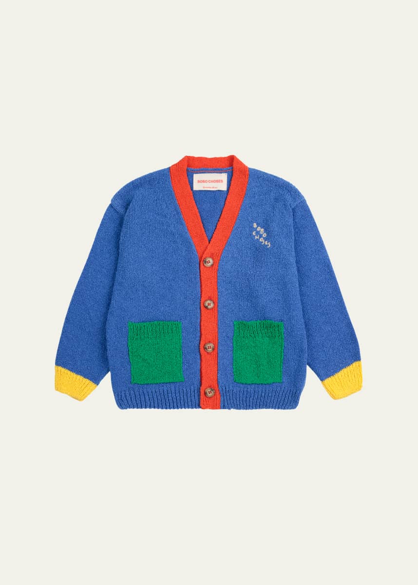 Bobo Choses Boy's Color Block V-Neck Cardigan, Size Newborn-24M