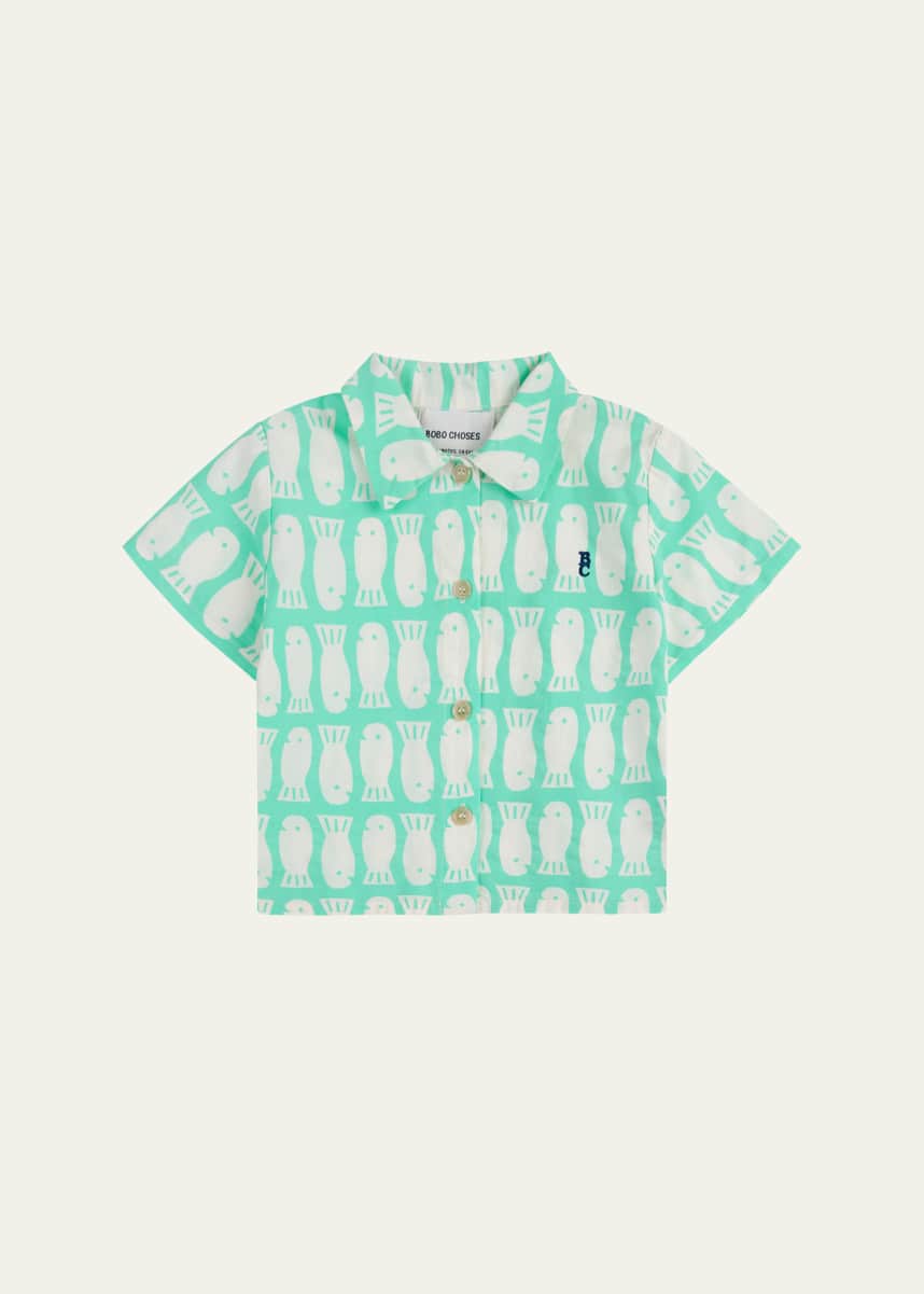 Bobo Choses Boy's Lucky Fish Woven Shirt, Size Newborn-24M