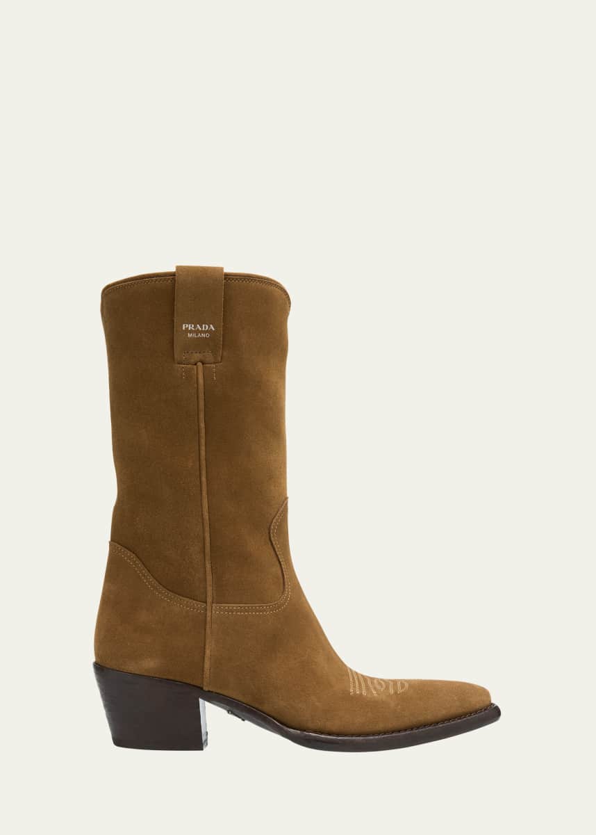 Prada Texani Suede Western Boots