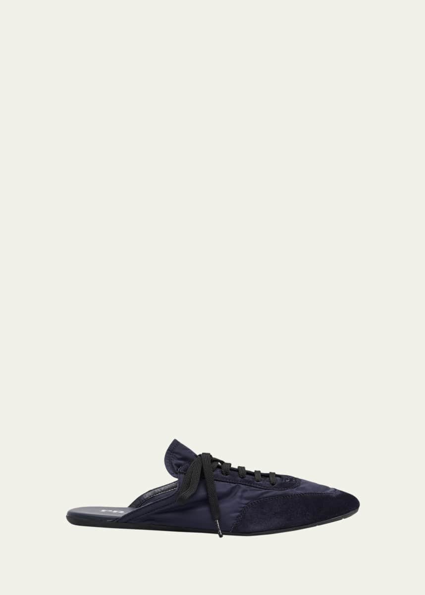 Prada Nylon and Suede Open-Back Sneakers