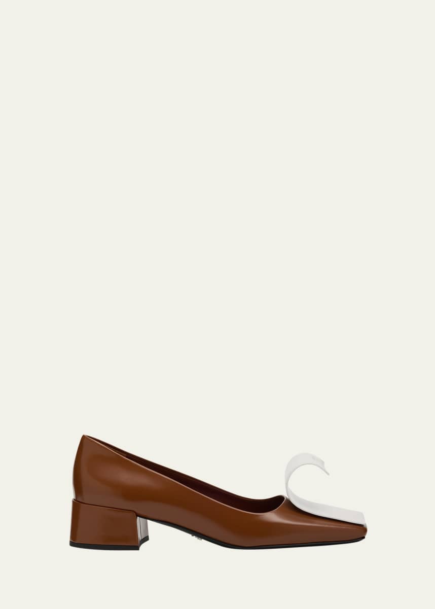 Prada Dual Leather Pumps with Ribbon Detail