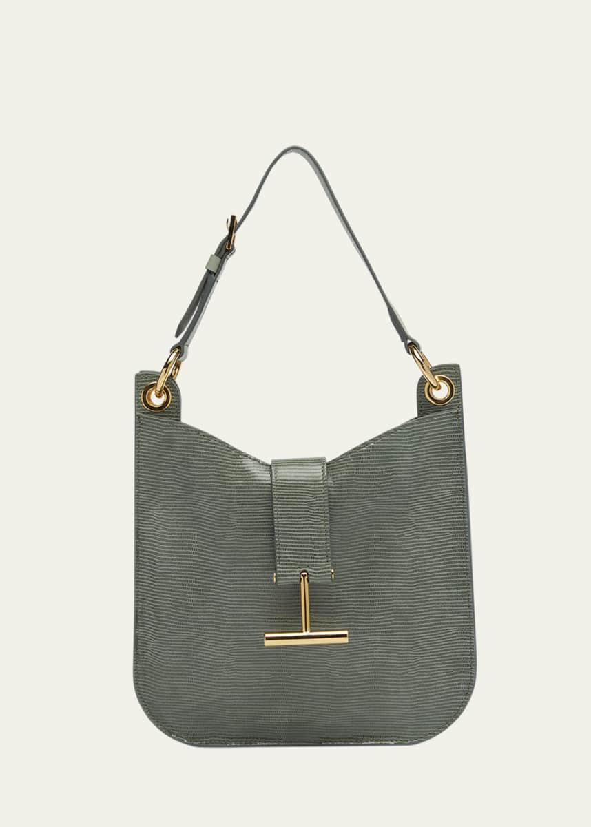 TOM FORD Tara Small Crossbody Bag in Lizard-Embossed Suede and Leather