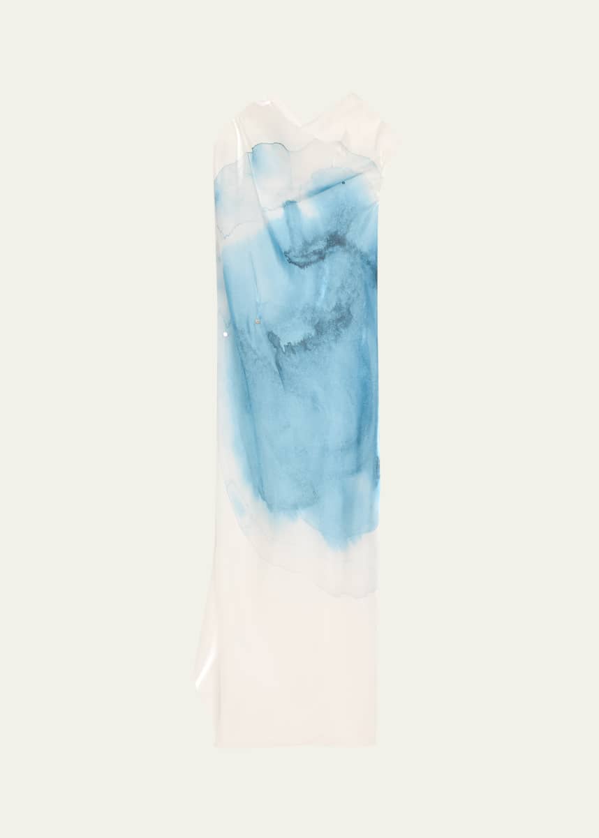 Issey Miyake Eau Watercolor-Print Cowl-Neck Maxi Dress