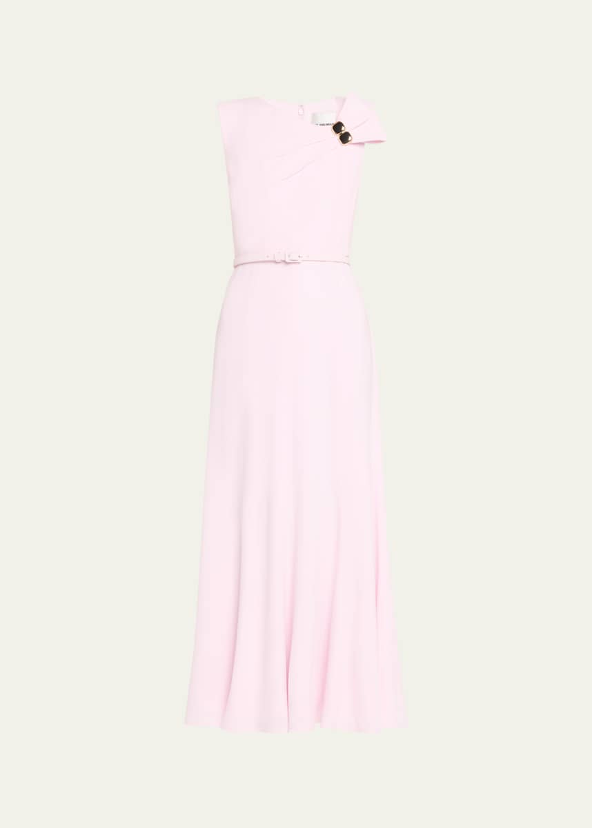 Roland Mouret Bow Embellished Satin Crepe Belted Maxi Dress