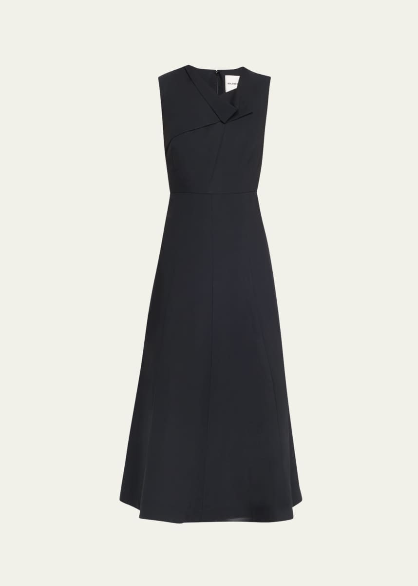 Roland Mouret Drape Cotton Poplin Midi Dress