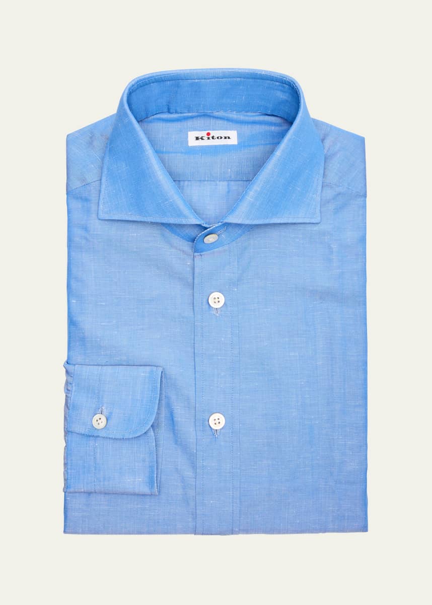 Kiton Men's Cotton and Linen Textured Sport Shirt