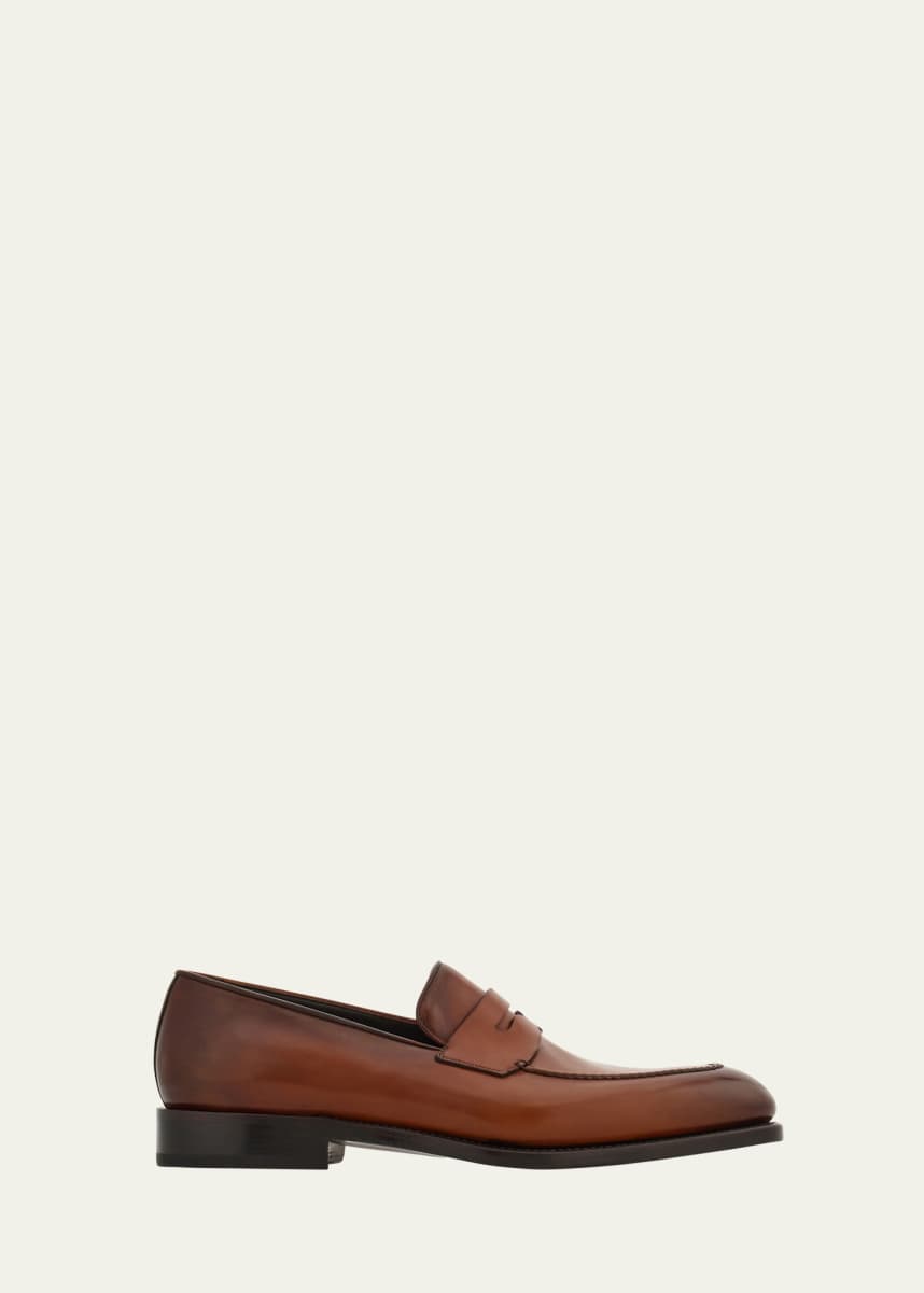 Ferragamo Men's Brandy Tramezza Leather Penny Loafers