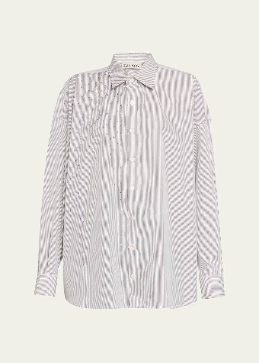 ZANKOV Raiven Paillette Striped Button-Down Shirt