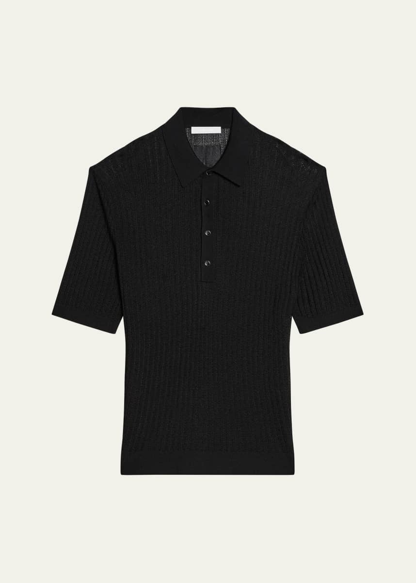 Helmut Lang Men's Pointelle Rib Knit Polo Shirt
