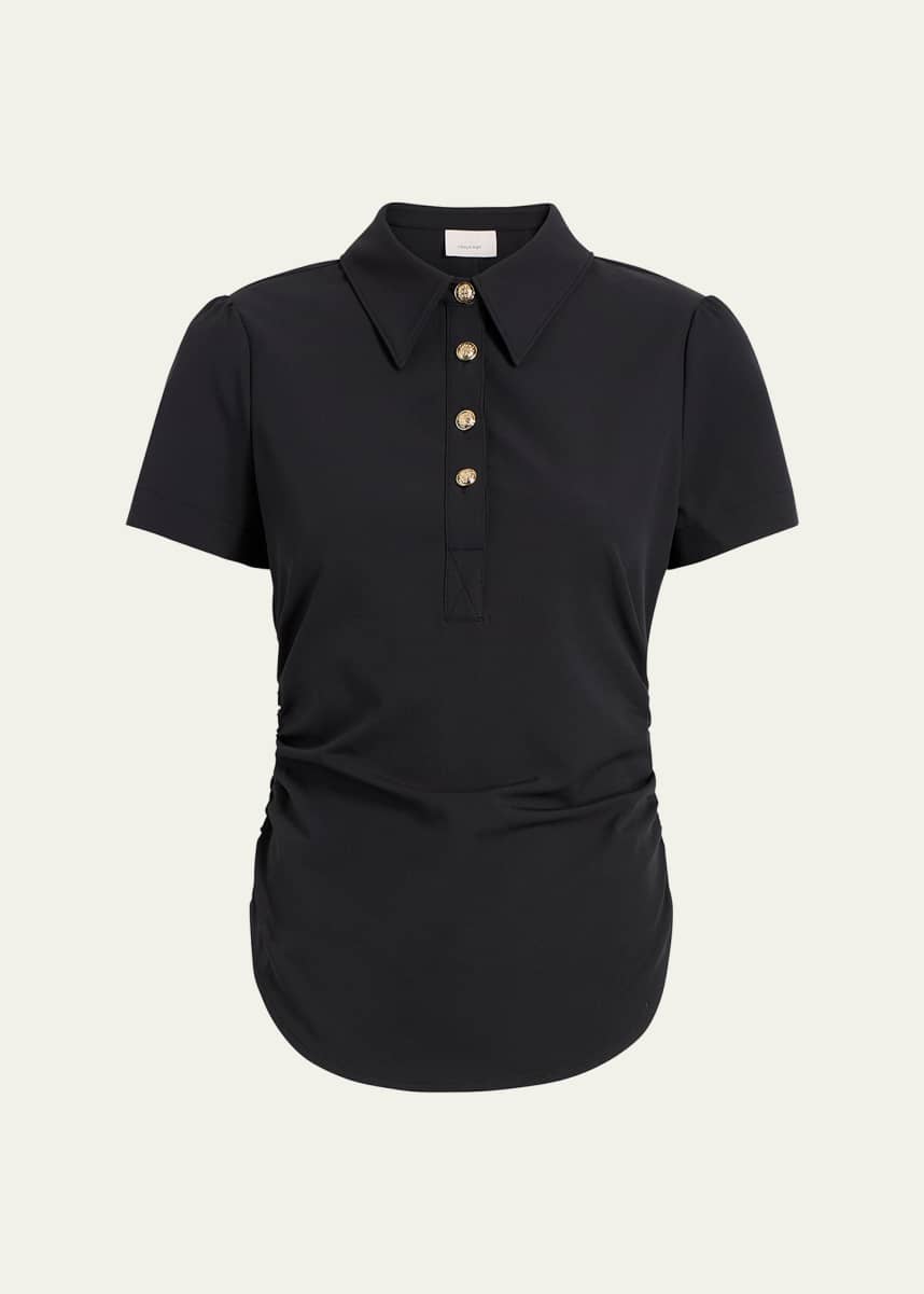 Cinq a Sept Milos Ruched Short-Sleeve Polo Top