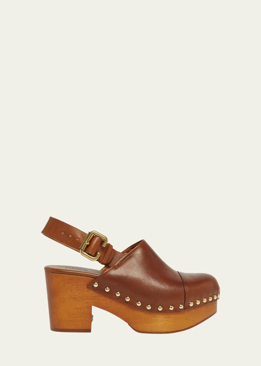Chloe Jeannette Leather Slingback Platform Clogs