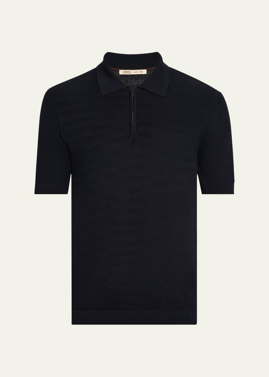 Baldassari Men's Silk and Cotton Quarter-Zip Polo Shirt