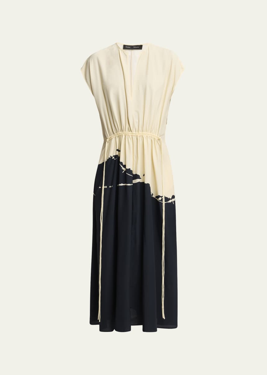 Proenza Schouler Ezra Printed Drawstring Midi Viscose Dress