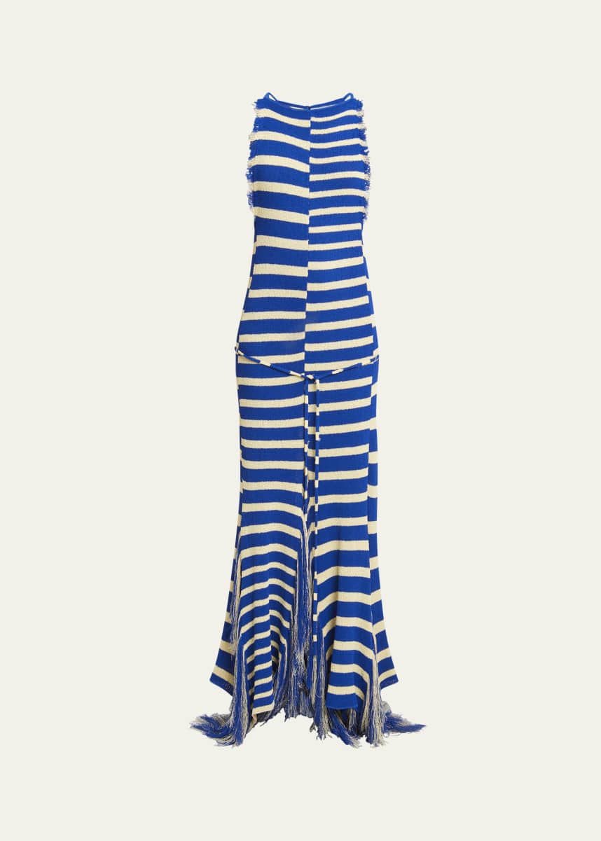 Proenza Schouler Yves Stripe Fringed Knit Dress