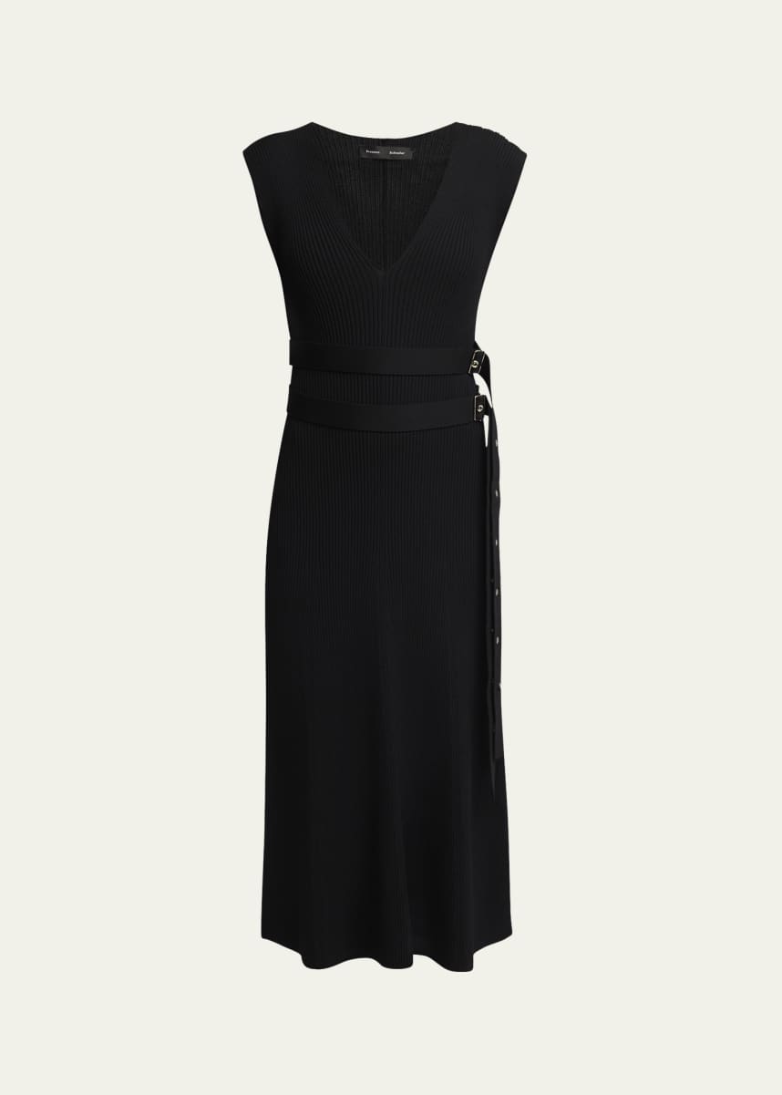 Proenza Schouler Madeline Rib-Knit Belted Midi Dress