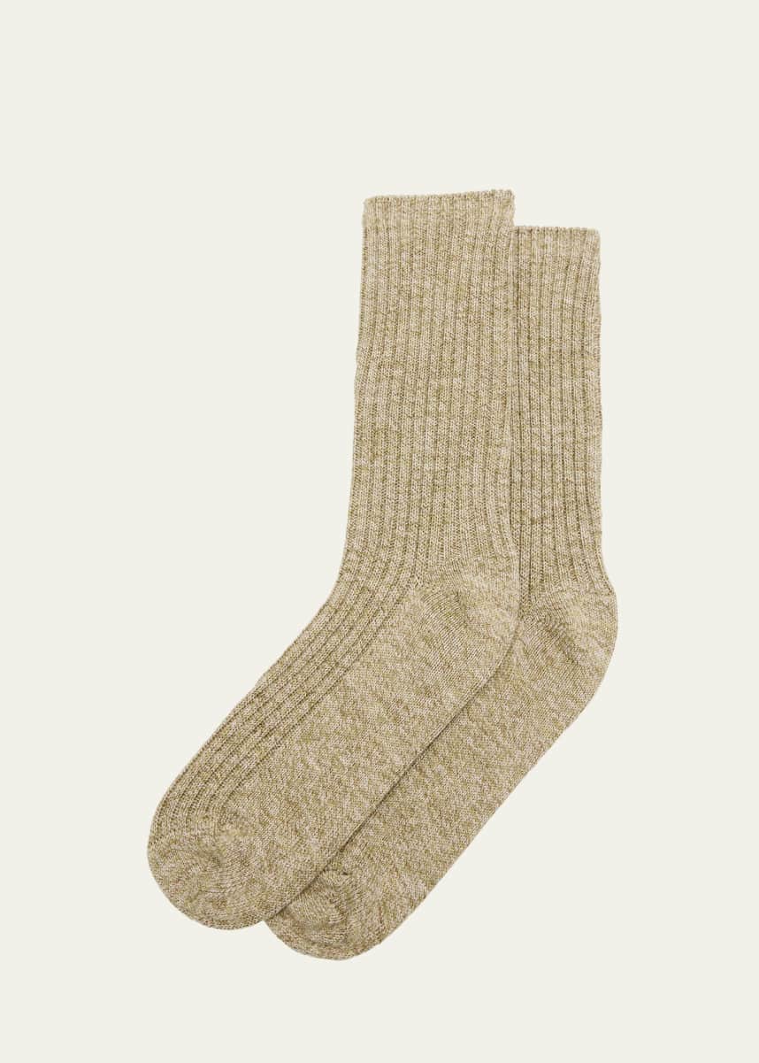 Loro Piana Men's Meina Melange Ribbed Mid-Calf Socks