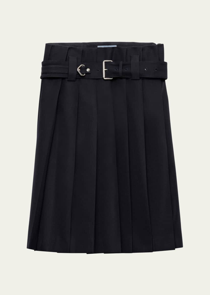 Prada Pleated Wool Belted Skirt