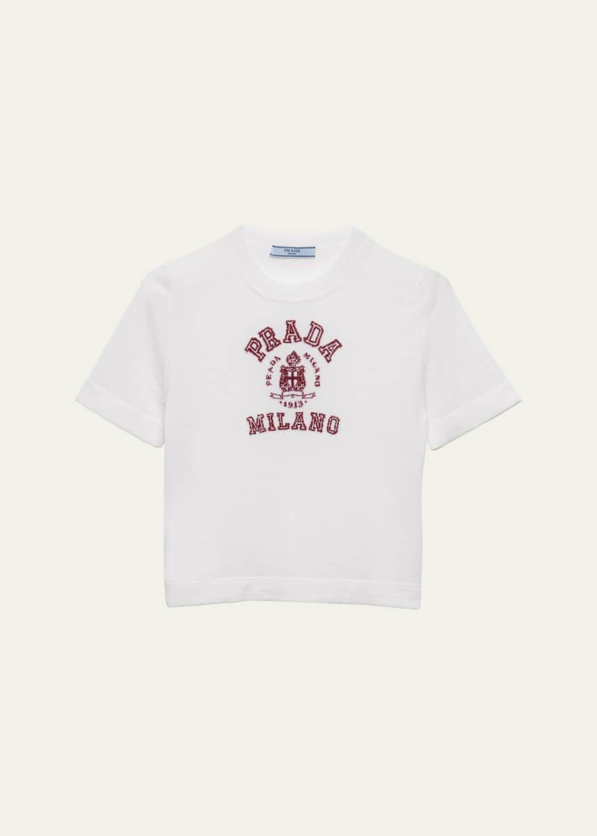 Prada Intarsia Logo Short-Sleeve Cashmere Tee