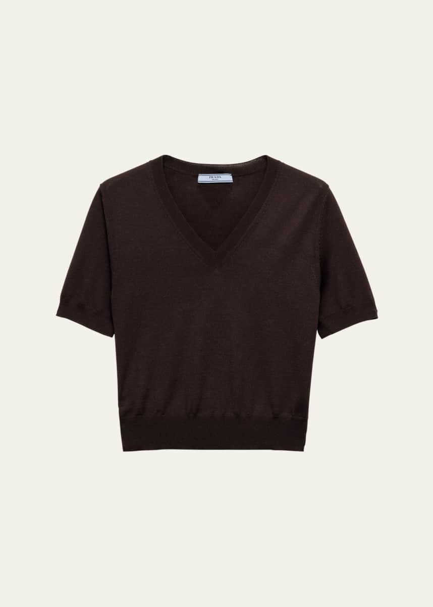 Prada V-Neck Short Sleeve Boxy Wool Sweater