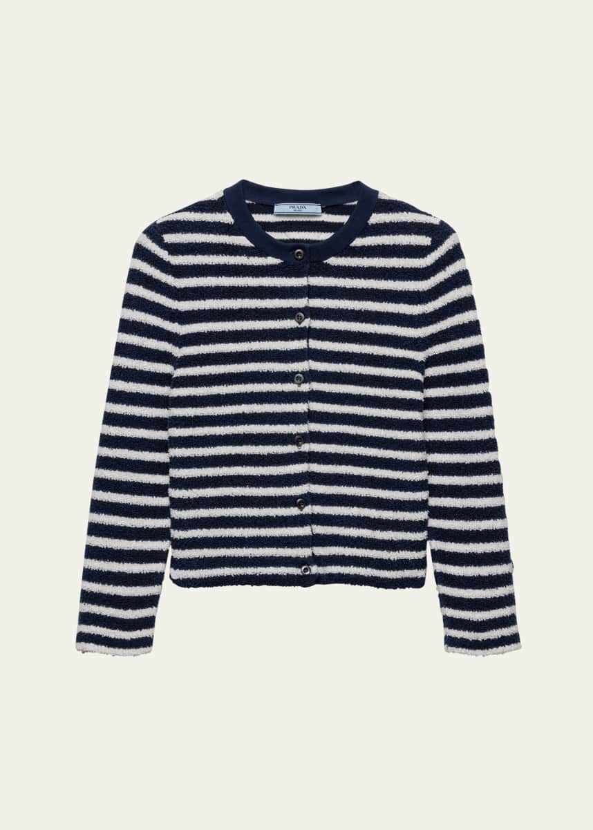 Prada Striped Three-Quarter Sleeve Knit Cardigan